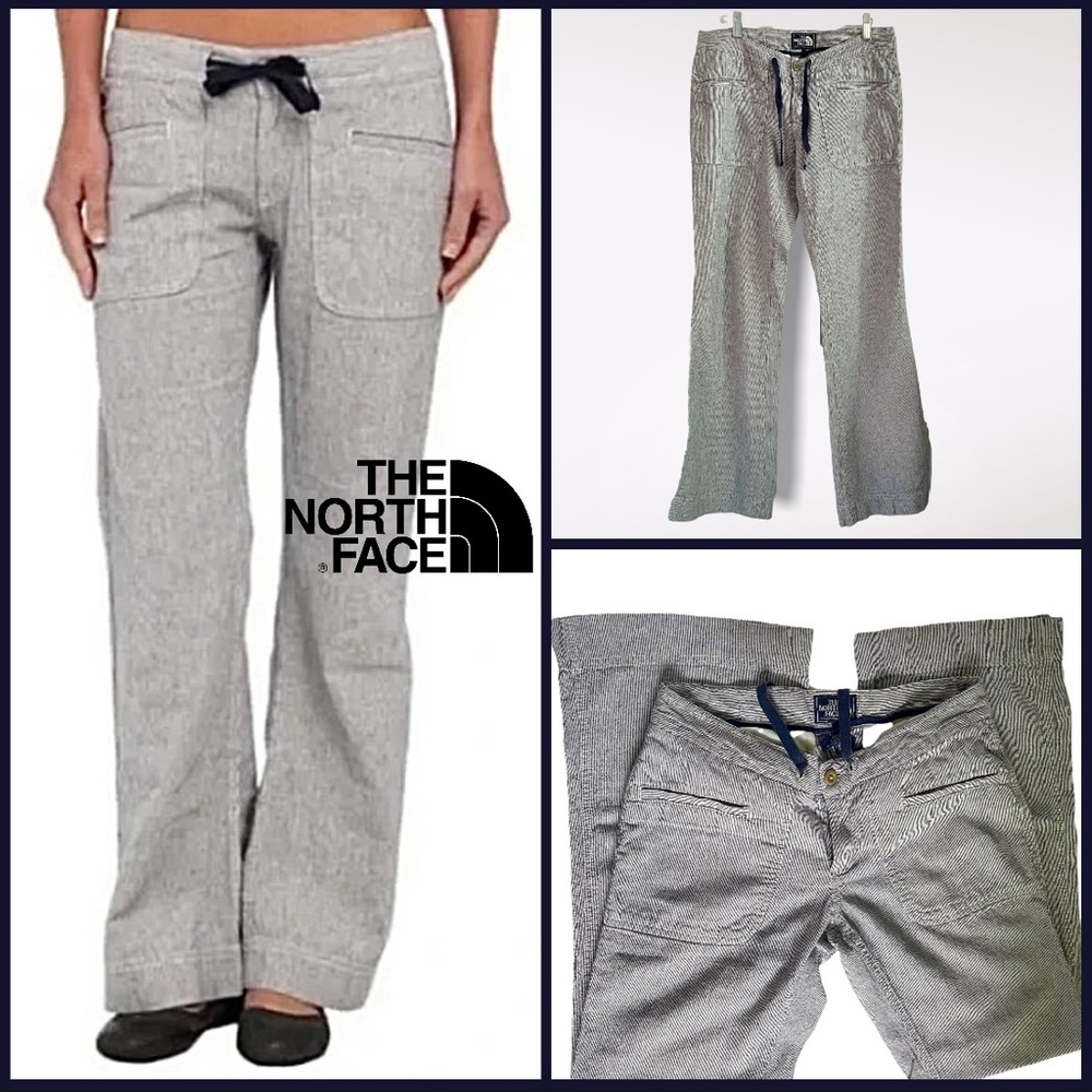 North Face Larison Linen Stripe Drawstring Pants Sz 4 Antique White & Blue